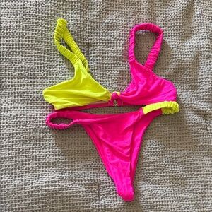 Neon Pink and Yellow Bikini Set
